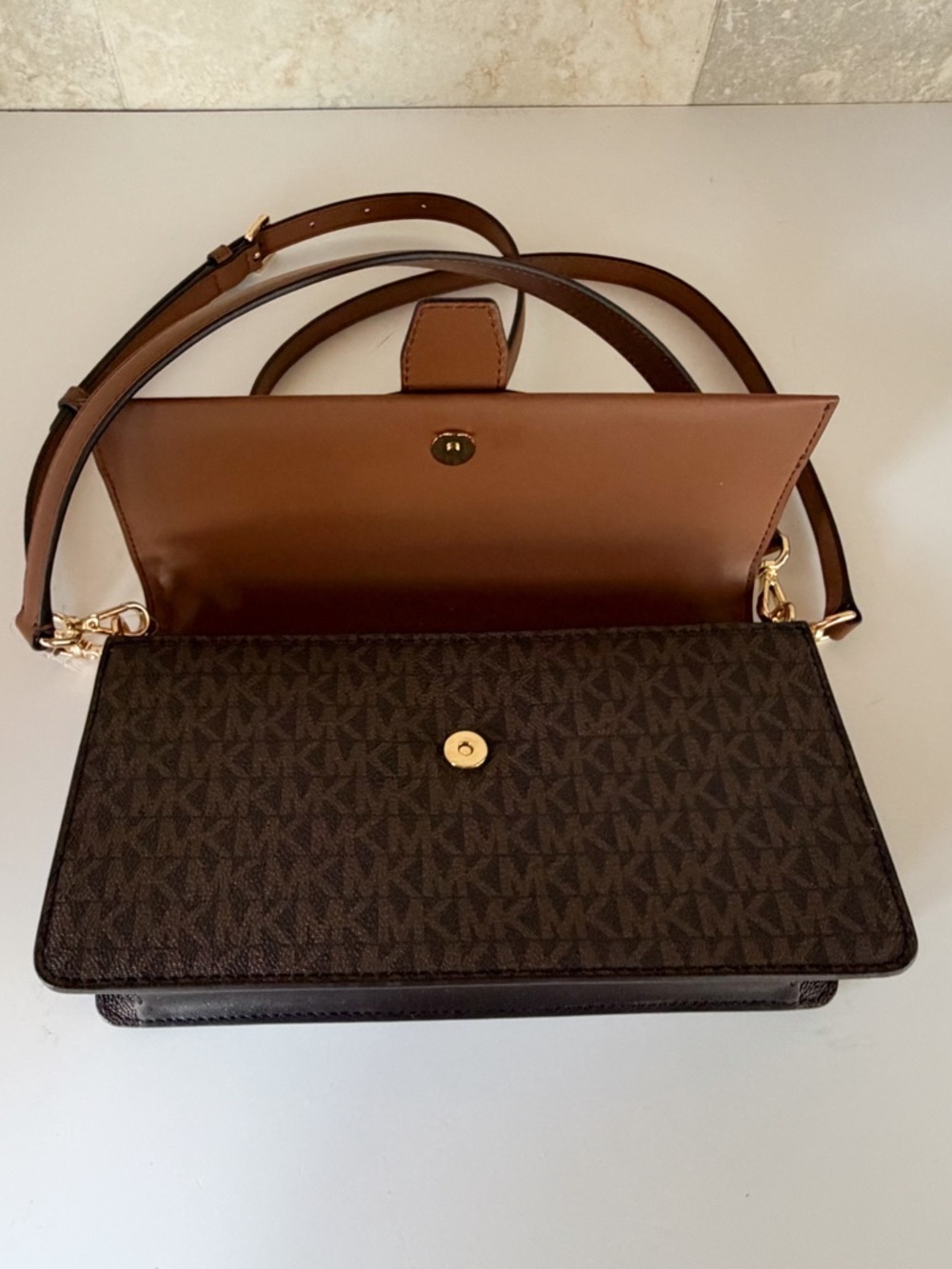 Michael Kors Greenwich MD Flap Shoulder Crossbody Bag MK Brown - Picture 8 of 12